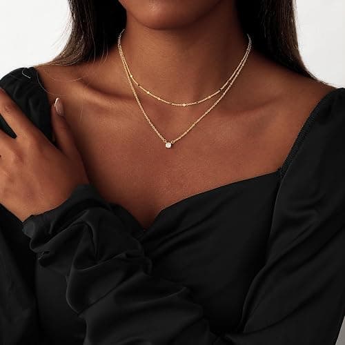 Coshilta Layered Gold Necklaces for Women, 14K Plated Gold Sterling Silver Plated Dainty Pendant Necklace Set with Cubic Zirconia,Stackable Chain Choker,Trendy Personalized Jewelry Gift Non Tarnish thumbnail 2