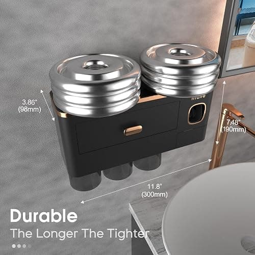 iHave Toothbrush Holders for Bathrooms - Upgrade Wall Mounted Toothbrush Holder with Toothpaste Dispenser - 3 Cups, Large Capacity Tray - Bathroom Accessories & Bathroom Storage thumbnail 2