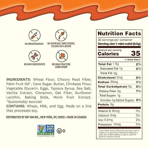 Rip Van Wafels Dutch Caramel Mini Stroopwafels - Low Carb Snacks (3g Net Carbs) - Non GMO Snack - Keto Friendly - Office Snacks - Low Calorie Snack (34 Calories) - Low Sugar (1g) - 32 Pack thumbnail 2