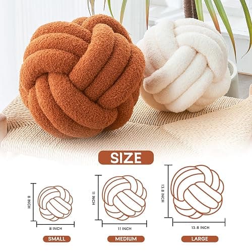 LUSJNGE Decorative Throw Knot Pillow Ball for Home Chair Sofa Couch Bed Aesthetic Round Decor Pillows Lambswool Knotted Pillow Cushion (Ivory White, 8inches) thumbnail 3
