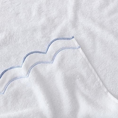 Peri Home 100% Cotton Hand Towel for Bathroom, Embroidered, Soft & Absorbent, 500 GSM, 1 Piece, 16" x 27", White with Blue Scallop thumbnail 4