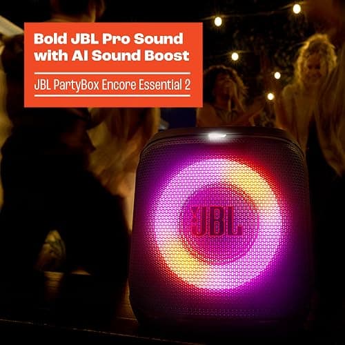 JBL PartyBox Encore Essential 2 - Portable Battery-Powered Party Speaker with AI Sound Boost, Up to 15 Hours of Play time, IPX4 Splash Proof, and Multi-Speaker Connection by Auracast (Black) thumbnail 3