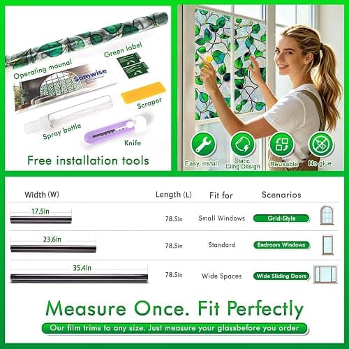 SOMWISE Rainbow Window Privacy Film,Heat Control,UV Blocking,Anti-Glare,Day & Night Privacy Protection & Decoration for Home, Bathroom,Glass Door,Static Cling,Renter-Friendly with Installation Tools thumbnail 8