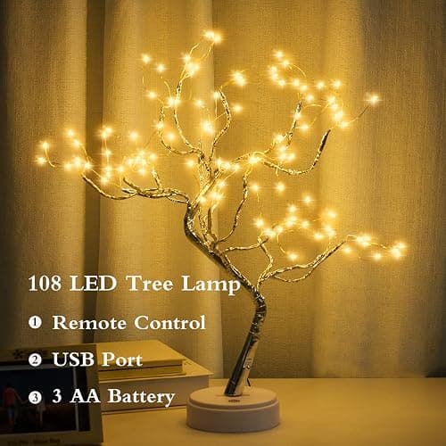 PXBNIUYA 108 LED Sparkly Fairy Tree Lamp, Warm White, Remote Control, USB/Battery, 8 Modes, DIY Bonsai Decor, Festival Decoration Light thumbnail 2