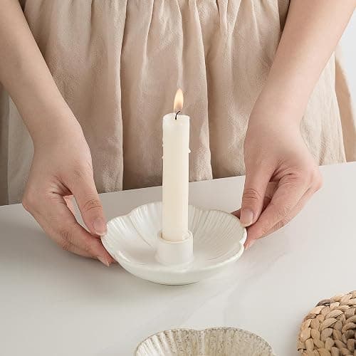 Ceramic Candlestick Holder， Candle Holder for Taper Candles,Incense, Santo Palo, Halloween Christmas Wedding Parties, Dining Room Home Decoration Display - White thumbnail 8