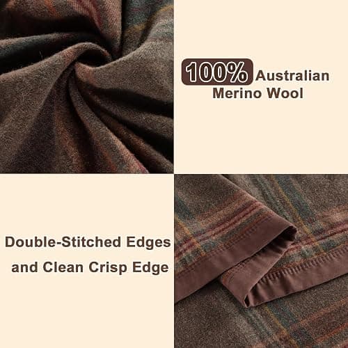 YOUR MOON 100% Pure Merino Wool Queen Size, Australian Organic Natural Wool Blanket, Hypoallergenic Wool Blanket for Bed, Medium Weight(Plaid Brown, 90 * 90) thumbnail 4