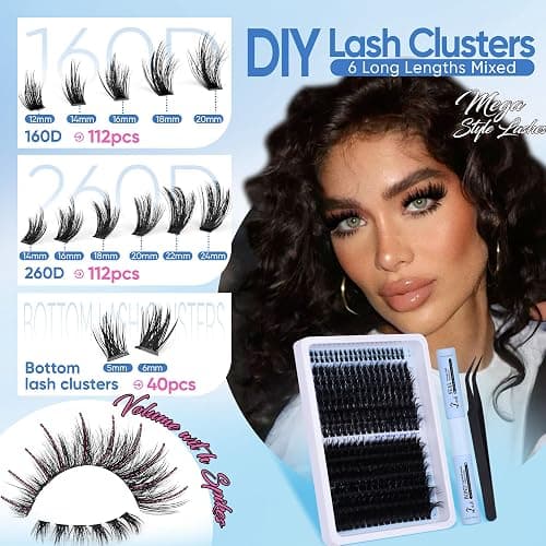 CORUSCATE Lash Clusters Kit with Bottom Lash Extension Kit Thick 160D+260D Cluster Eyelash Extensions Volume Individual Lashes 12-22mm Long Cluster Lashes Mega Dramatic Style with Lash Bond and Seal thumbnail 5
