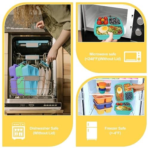 Bento Box For Kids, 4 Pack 3 Compartments Lunchable Meal Prep Containers Lunch Containers, Reusable Snack Containers with Lids, Snack Boxes for School, Work, and Travel thumbnail 6