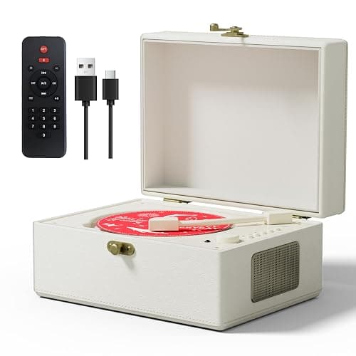 Yintiny Rechargeable Leather CD Player with Speakers, Bluetooth Transmitter, Festival Gift, BGM Player for Home Decor., white - Image 1