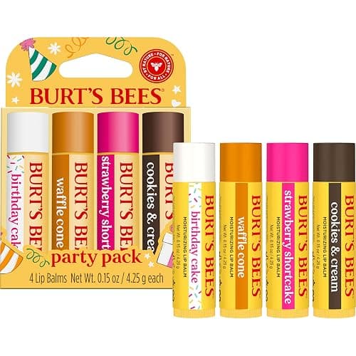 Burt's Bees Lip Balm Party Pack, Birthday Cake, Waffle Cone, Strawberry Shortcake, and Cookies & Cream, All Day Moisturizer, Tint-Free, Natural Origin Conditioning Lip Treatment, 0.15 oz., Four Tubes thumbnail 6