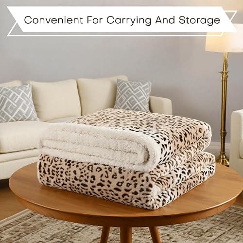 Electric Heated Blanket Full Size 72"x84" - Microplush & Sherpa Fabric Dual-Sided, 6 Heat Settings & 10 Hours Auto Off, Cozy Warming Throw for Office or Bed, Machine Washable, Beige Leopard Print thumbnail 6