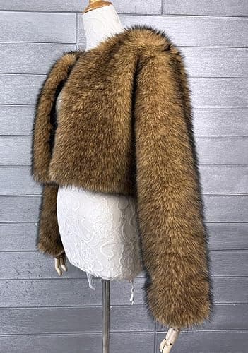 Vickstco Women's Warm Fluffy Faux Fur Cropped Jackets Shaggy Short Coats Fuzzy Overwear thumbnail 5