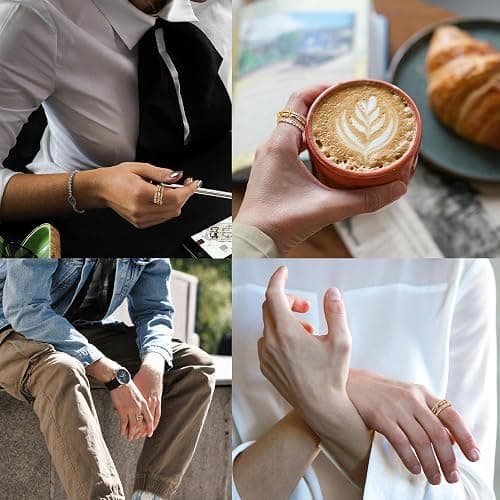 AIPULIDUO Gold Stackable Rings for Women Non Tarnish, 18K Gold Plated CZ Cubic Zirconia Rings, Golden Rings Set, Multi-Link Connected Rings thumbnail 6