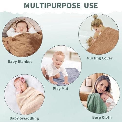 Muslin Swaddle Blankets for Newborn, 2 Pack Breathable Soft Receiving Blanket, Large 41 x 41 inches Swaddle Wrap Burping Clothes, Essentials Infant Shower Items. (Beige & Green) thumbnail 7