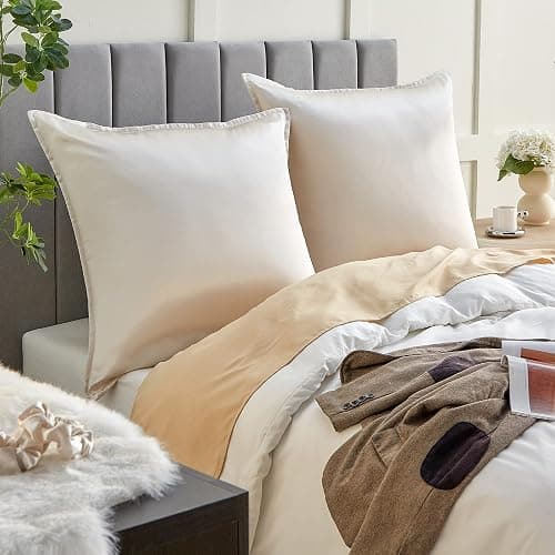 Seiwohl Satin Kissenbezug 80x80 2er Set, Weich wie Seidenkissenbezug Silk Pillowcase, Vegane Seide Kopfkissenbezug Kissenhülle Seidenkopfkissen für Haar und Haut mit Haargummis, Beige thumbnail 2