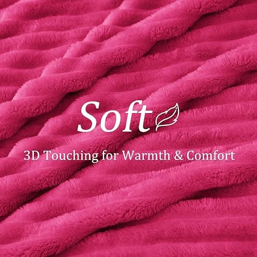 BEDELITE Twin Blanket for Couch & Bed, 300GSM Soft & Warm Fleece Blanket, Decorative and Giftable Striped Hot Pink Blankets for Women, Men, 60"x80" thumbnail 5