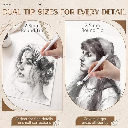 4 Pack Retractable Eraser Pen, 2.3mm Round & 2.5mm Rectangular Tips, Mechanical TPE Eraser Pen with 12 Refills, Pen-Style Erasers for Artists, Students & Professionals Drawing, Drafting, Art & Writing thumbnail 5