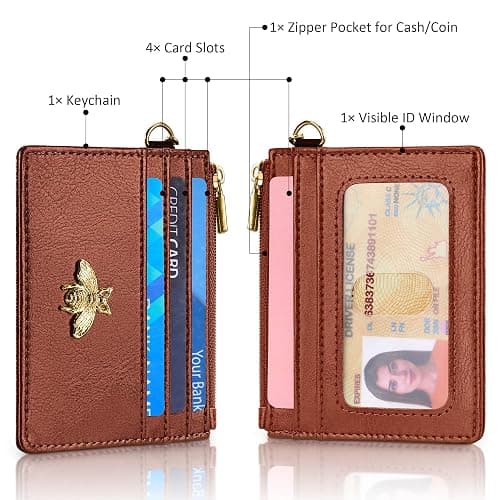SEAVILIA Card Holder Keychain Wallet for Women with ID Window RFID Coin Purse Bee Gifts Slim Minimalist Small Wallet thumbnail 3