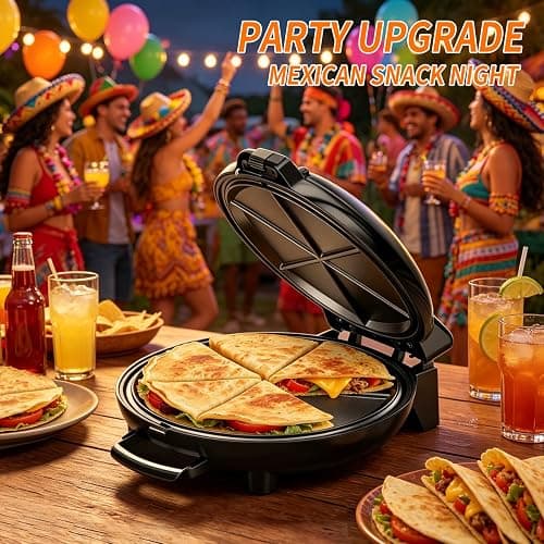 Quesadilla Maker 10 Inch, 900W Dual Heating, 6 Wedges in 3 Mins, Nonstick Plates Easy to Clean, Locking Latch, Safe & Steady, Black thumbnail 2