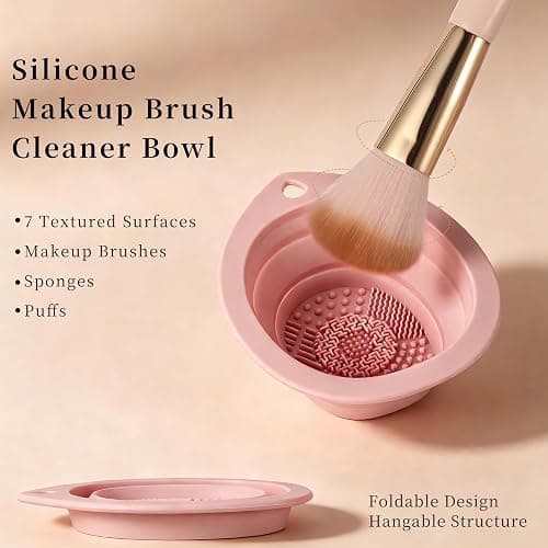Real Perfection Makeup Brushes Set 14 Pcs with 1 Foldable Silicone Cleaner Bowl and 1 Powder Puff, Professional Foundation Eyeshadow Concealer Blush Powder Bronzer Make up Brushes Kit - Pink thumbnail 4