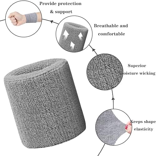 IMAGERIO 8 Pack Wrist Sweatbands Tennis Wrist Bands Absorbent Sweat Band for Men and Women, Breathable Cotton Sweatbands for Working Out, Football, Basketball, Running Athletic Sports thumbnail 4