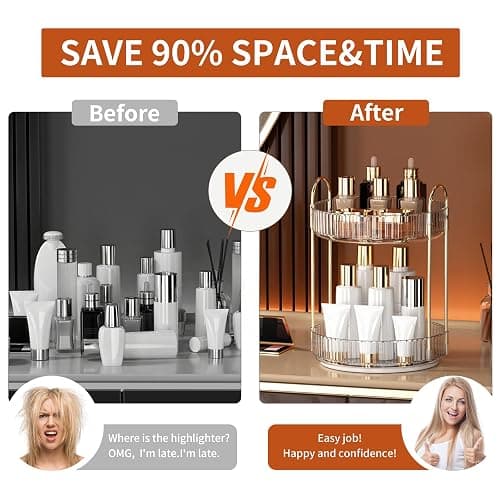 YCIA&DONE 360 Rotating Makeup Organizer and Storage for Vanity Bathroom Countertop, High Capacity Cosmetic Skincare Perfume Organizers for Dresser Lazy Susan (Clear White,2 Tiers) thumbnail 8