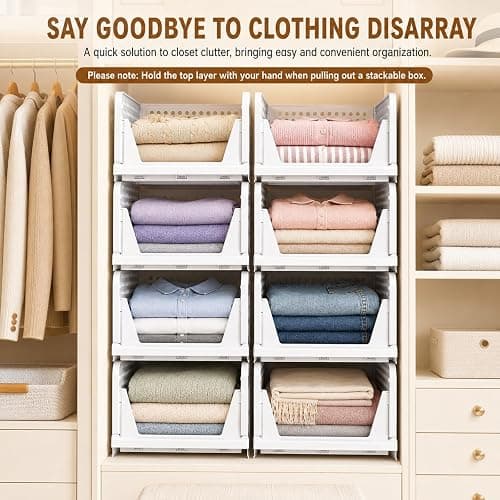 Upgraded Closet Organizers and Storage, Stackable Closet Organizer Basket | 5 Pack Foldable Closet Storage Bins for Bathroom Laundry Room Wardrobe Storage, Space-Saving Clothes Drawer Organizer thumbnail 9