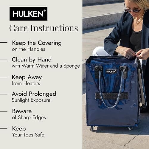 HULKEN - (Medium, Midnight Blue) Reusable Grocery Bag On Wheels, Shopping Trolley, Rolling Tote, Zipper Closure, Lightweight, Carries Up to 66 lb, Folds Flat, Unbreakable Handles thumbnail 6