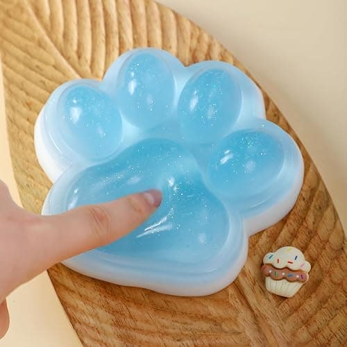 Handmade Cat Paw Taba Squishy Toys,Anxiety and Relaxation Perfect Desk Accessory for Stress Relief Toys (Blue Transparent) thumbnail 3
