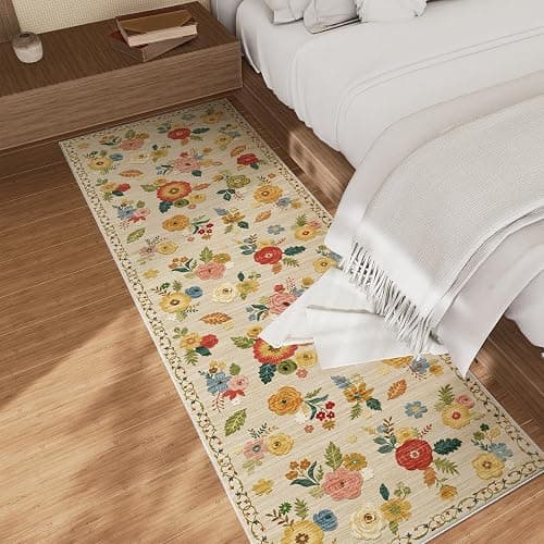 Machine Washable Runner Rug for Hallway: 2'6"x8' Kitchen Runners Rug with Rubber Backing Non Slip Stain Resistant Floral Floor Rug Soft Carpet Runners for Indoor Entryway Bedroom Bedside Living Room thumbnail 2