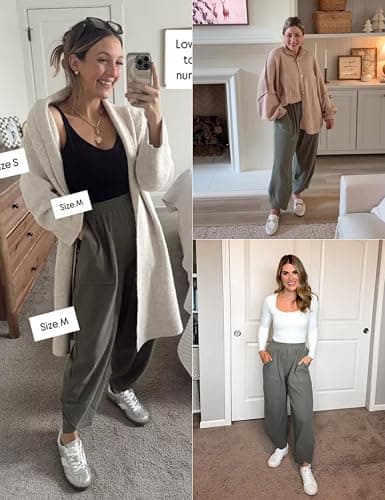 Xiaoxuemeng Womens Baggy Wide Leg Pants Casual Elastic Waisted Palazzo Harem Pants with Pockets thumbnail 2