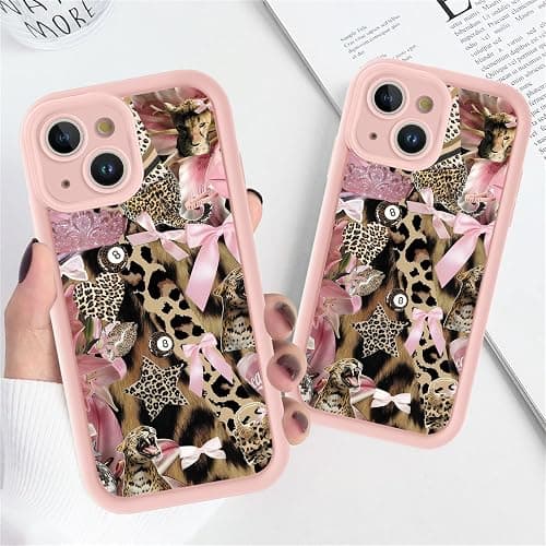 Tivkofk Leopard Floral Print Phone Case for iPhone 15 6.1'', Cute Pink Bow Cheetah Orchid Collage Aesthetic Case, Soft TPU Shockproof Phone Cover with Camera Protection for Women Girls thumbnail 7