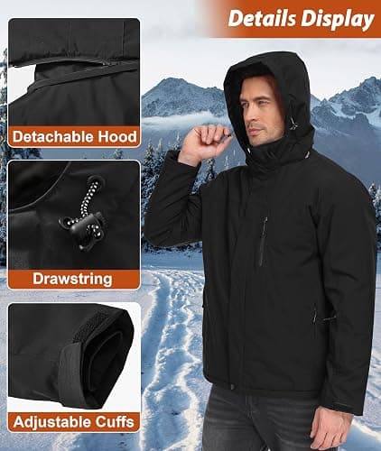 Buyboxs Mens Winter Snow Jacket Waterproof Ski Jackets Snowboard Rain Warm Coat Insulated Hood Fleece Lined thumbnail 5