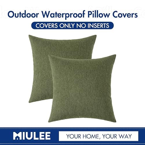 MIULEE Pack of 2 Decorative Outdoor Solid Waterproof Throw Pillow Covers Christmas Faux Linen Garden Farmhouse Cushion Cases for Patio Tent Balcony Couch Sofa 18x18 Inch Dark Green thumbnail 6