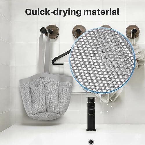 YASONIC Mesh Shower Caddy Portable for Dorm College Room Essentials, 8-Pocket Large Shower Bag with Single Handles, Hanging Shower Basket for Beach, Swimming, Bathroom, Beach, Grey thumbnail 8