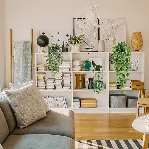 Koksi 4-Pack Artificial Hanging Plant with Pots- Realistic Green Plants Flowers - Indoor & Outdoor Faux Greenery for Home Decoration, Living Room, Bedroom (4-Pack Hanging) thumbnail 2