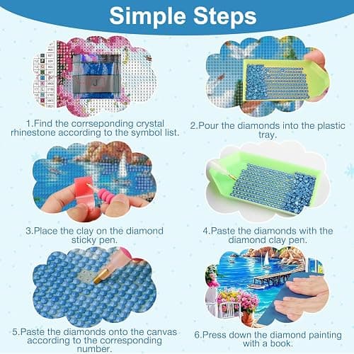 AIRDEA Diamond Art Paintings Kits for Adults,5D DIY Gem Art Kits Diamond Painting for Beginner,12x16 Inch/20x30 cm (Blue Pink White) thumbnail 5