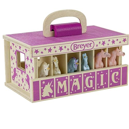 Breyer Unicorn Magic Wooden Carry Stable Playset with 6 Unicorns – Unicorn Gifts for Girls | Toys for Kids Ages 4–8 | Hand-Painted Horses in Carrying Case | Imaginative Play Set - Image 1