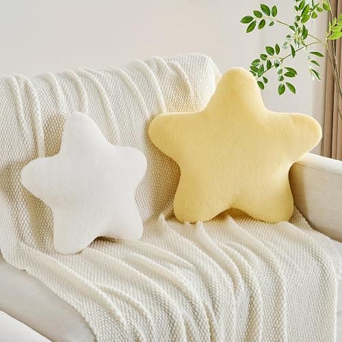 CANGHI Star Pillow 15.7" Yellow Star Shaped Decorative Throw Pillow for Couch Bed Aesthetic Plush Floor Seating Cushions with Soft Faux Rabbit Fur for Sofa Bedroom Living Room thumbnail 3