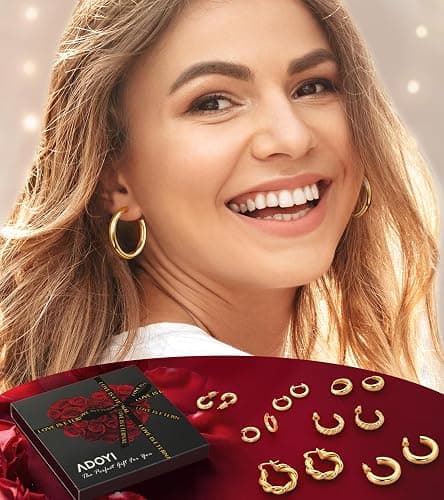 Adoyi 9 Pairs Gold Hoop Earrings Set for Womens Twisted Huggie Hoops Earrings 14K 18K Gold Plated for Girls Valentines Mother's Day Birthday Gifts Lightweight thumbnail 2
