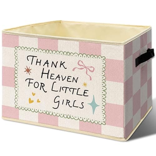 Girls Nursery Blessing Storage Bins Box Foldable Basket for Organizing | girls room collapsible storage bins box with handles, motivational checkered basket organizer for bedroom playroom, 10x14 in - Image 1