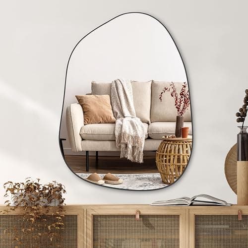 PERFNIQUE Irregular Wall Mirror Asymmetrical Mirror, 32''x24'' Black Mirror for Bathroom Bedroom Living Room Entryway, Decorative Modern Wall Decor, Wall Mounted (Black, 32''x24'') thumbnail 2