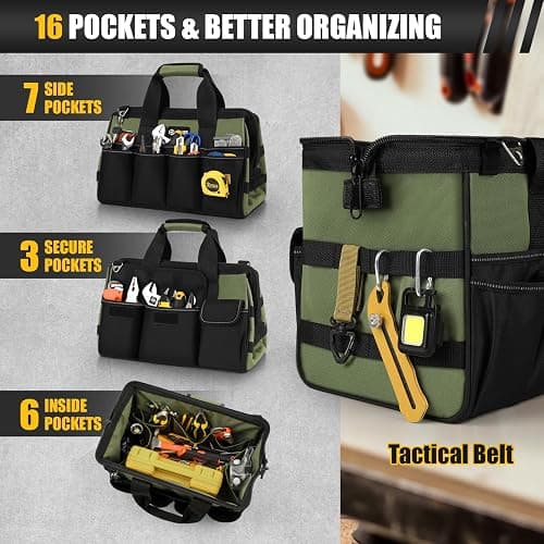UUP Heavy Duty Tool Bag 15-Inch, 16-Pocket Portable Empty Tool Box Organizer Storage, Toolbox Organization, Soft Handle Large Zipper Carrying Toolbag, Dad Men Mechanic Birthday Stocking Stuffer Gifts thumbnail 3