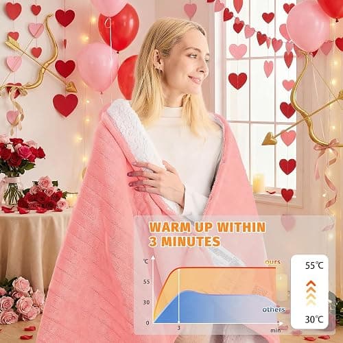 BOMOVA Electric Heated Blanket Single Throw (130x160cm,Light Pink)-Flannels Fleece Winter Warm Blanket,10-Level Heating & 5 Auto Timer,Cozy Sofa Throw for Home Office,Xmas House Warming New Home Gifts thumbnail 4