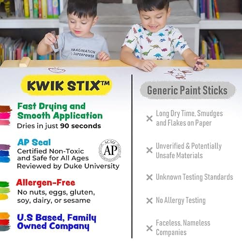 Kwik Stix Solid Tempera Paint Sticks, 24 Colors, Washable Paint Sticks for Kids, Non-Toxic, Quick Drying, Allergen Free, Comes in Classic, Metallic, & Neon Colors, Ideal for Kids and Toddlers thumbnail 2