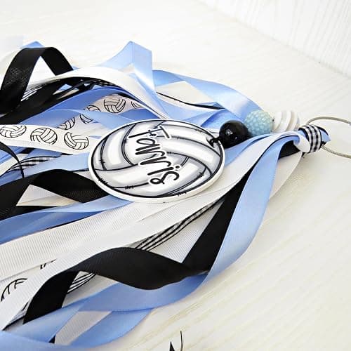 Volleyball Bag Tag Personalized with Name for Girls- Pin Me Backpack Sports Bag Gift – Acrylic Ribbons Beads - You Choose Colors thumbnail 2