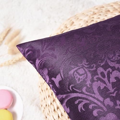 CaliTime Decorative Couch Throw Pillow Covers 16 X 16 Inches Deep Purple | Pack of 2, Vintage Damask Floral, Shining & Dull Contrast Cushion Cases for Sofa Bed Living Room Home thumbnail 7