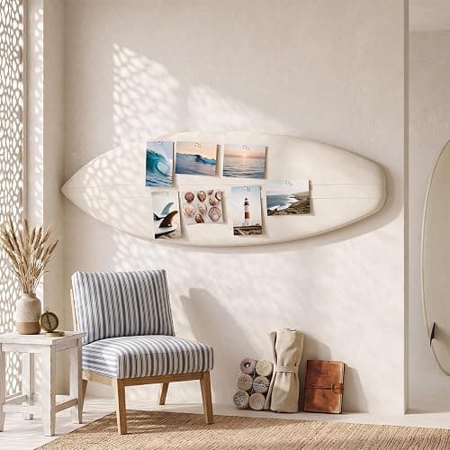 Poola Voidra Surfboard Arch Pinboard Linen Bulletin Board with 20 Push Pins | 48 x 13.8 Inches, Decorative Wall Nautical Beach Theme Wall Decor, Coastal Aesthetic for Dorm Photos Notes Home Room Office thumbnail 6