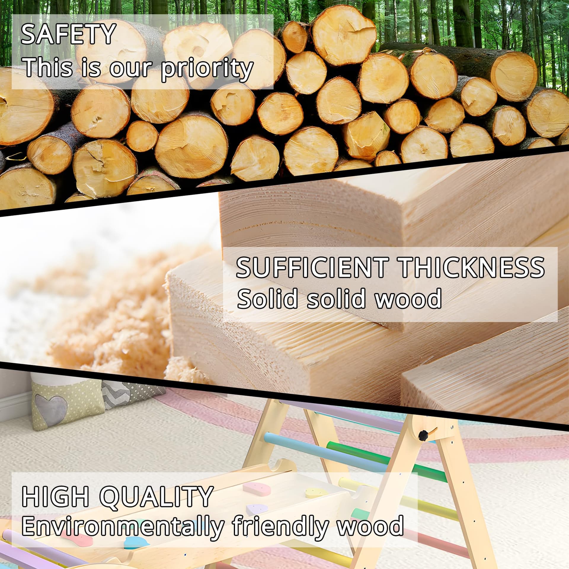 Kids Triangle Climbing Toys Set 7 in 1 Foldable Toddler Wooden Climbing Toys with Arch Ramp Ladder Baby Climber Indoor Jungle Gyms for Toddlers - Rainbow thumbnail 4