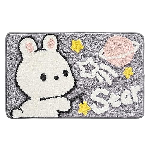 Ankah Cute Bunny Bath Mat, Ultra Soft, Non Shedding Microfiber, Machine Wash Dry, Easy to Clean, Funny Rabbit Bathroom Rug for Shower Room Decor, (Star Rabbit, 15.75"x 23.62") thumbnail 2